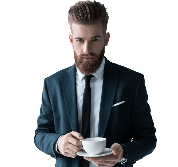 photo d'un homme en costume tenant un café